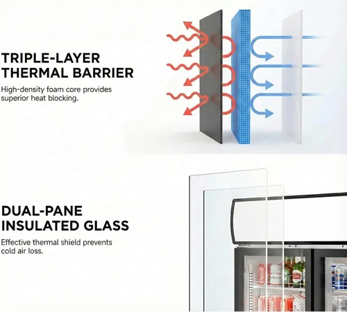 Vista 5 de Refrigerador comercial de vidrio de 2 puertas Merchandiser Display Refrigerador de bebidas Refrigerador de bebidas ETL, certificado NSF, 48