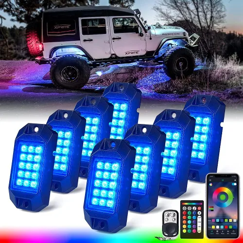 Vista 10 de Xprite - Kit de luces LED RGB bluetooth con controlador RF, luces neón multicolor intermitentes que sincronizan con la música para vehículos
