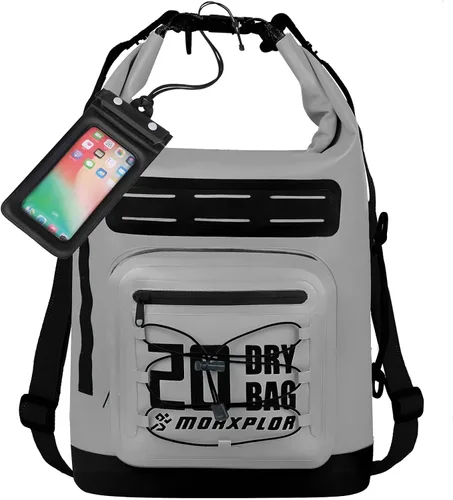 Vista 36 de MORXPLOR Bolsa seca impermeable, 5L/10L/20L/30L/40L/55L Mochila seca con funda impermeable para teléfono para natación, kayak