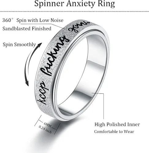 Vista 2 de Renkovte Anxiety Ring for Women MenSpinner Rings for Anxiety Women Stress ReliefKeep Going Fidget Rings Cool Ring Titanium SteelSize 6-10mm