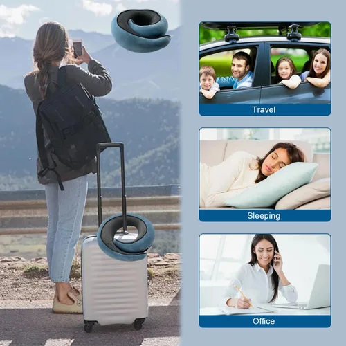 Vista 5 de Almohada de cuello avión, almohada de viaje, almohada de avión, almohada de viaje de espuma viscoelástica, almohada de cuello de viaje para aviones