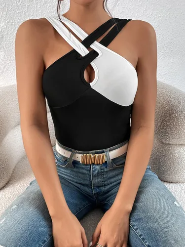 Vista 3 de SOLY HUX Camisola de verano sin mangas con corte frontal cruzado para mujer