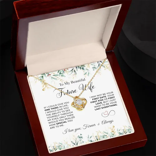 Vista 10 de Collar con texto en inglés «To My Future Wife & Prometido» – Joyería de compromiso con nudo de amor para novia