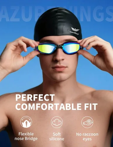Vista 6 de Paquete de 2 gafas de natación sin fugas, antivaho y UV, gafas de natación para adultos, hombres y mujeres, lentes de policarbonato con espejo HD