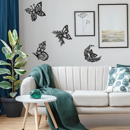 Vista 4 de LOYIM 4 piezas de decoración de pared de mariposa de metal, decoración de pared de hojas de metal, fases lunares, floral, bohemio, para colgar