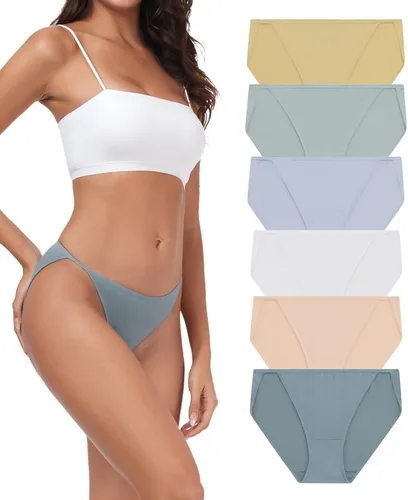 Vista 14 de ANLIQI Ropa interior de bikini de corte alto para mujer, suave, modal, de tiro bajo, no se ve, tallas grandes, paquete múltiple