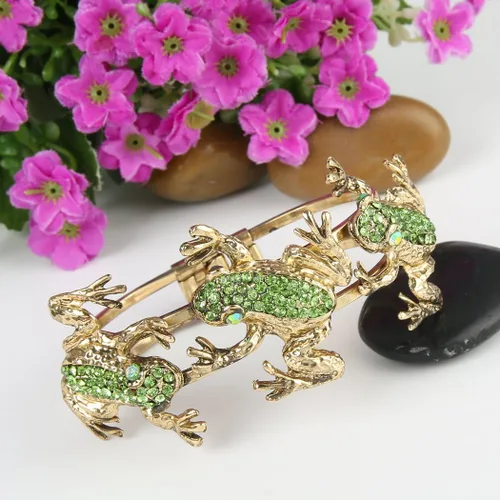 Vista 3 de EVER FAITH Pulsera de cristal austriaco con 3 ranas inspiradas en la vendimia para mujer