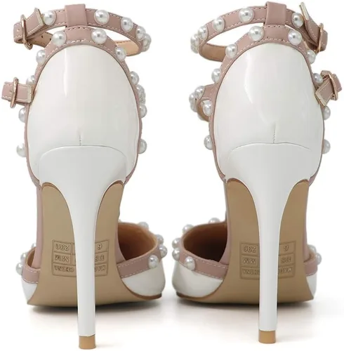 Vista 2 de Tacones con correa de tobillo para mujer, remaches redondos dorados, correa en T, sandalias de boda