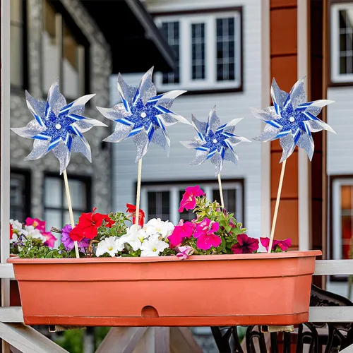 Vista 4 de HOOSUN Paquete de 10 molinillos reflectantes para patio y jardín, molinos de viento para exteriores, molinos de viento brillantes para decoración