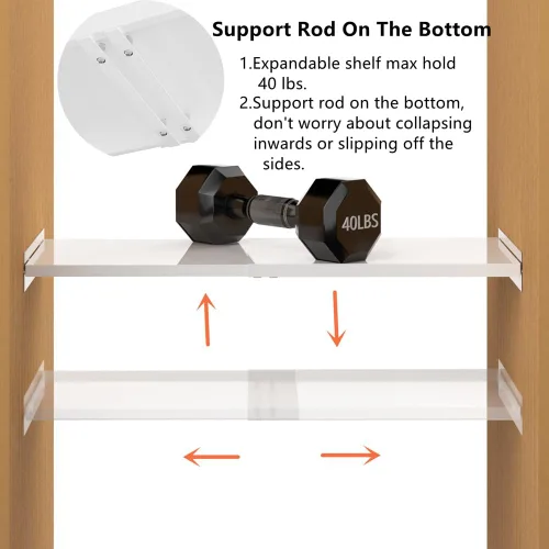 Vista 5 de Slideep Estante extensible de tensión de armario, sistema organizador de estantes de armario ajustable de metal con adhesivo fuerte sin costuras