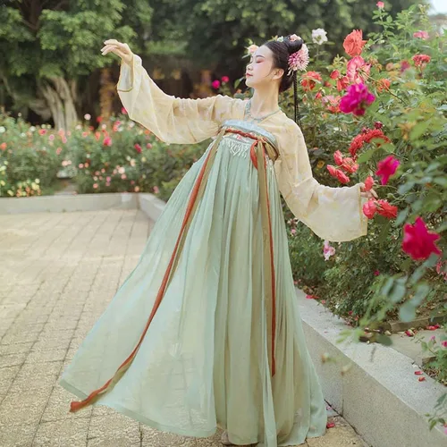 Vista 5 de ADSWIN Disfraz de hada de cosplay para mujer, disfraz chino de Han-fu, ropa antigua, traje de Han-fu, ropa de rendimiento (verde, M) (hogar)
