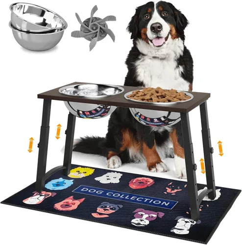 Vista 8 de Cuencos elevados para perros medianos y pequeños, 5 alturas ajustables, soporte elevado para perros con 2 cuencos de comida de acero inoxidable