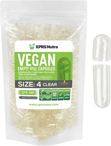 Vista 9 de XPRS Nutra Tamaño 4 Cápsulas vacías - 100 unidades de pequeñas cápsulas veganas vacías - Píldoras vegetarianas DIY para rellenar con vegetales - Agua