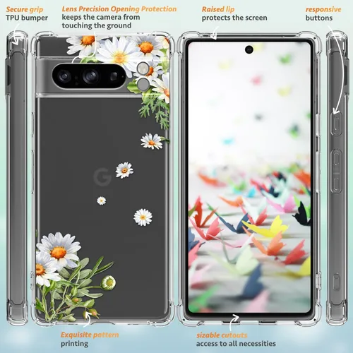 Vista 5 de Funda para Google Pixel 8 Pro, protección de lente para cámaras, suave a prueba de golpes, transparente, funda protectora de teléfono para mujeres