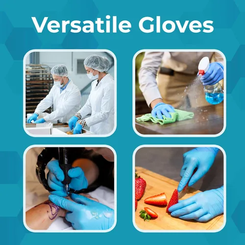 Vista 2 de VOS Guantes desechables Resistente Sin polvo Goma sin látex Caja de 100 unidades Seguro para alimentos