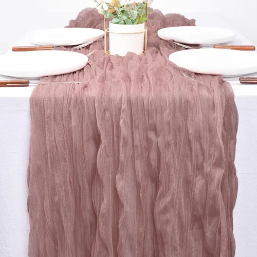 Vista 10 de Camino de mesa de estopilla para el día de San Valentín, 10 pies, estilo bohemio, gasa rústica, camino de mesa para baby shower, boda, fiesta