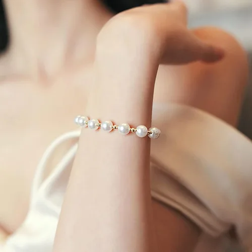 Vista 2 de Long tiantian Pulsera de perlas para mujer, ajustable, con perlas sintéticas, auténticas, delicadas, para adolescentes y niñas