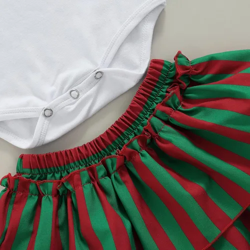 Vista 19 de Sasaerucure Conjunto de ropa de 2 piezas para bebé y niña pequeña con falda tutú a rayas