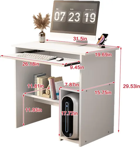 Vista 3 de Escritorio pequeño para computadora para oficina en casa, mesa de juegos compacta para computadora de escritorio y portátil, con cajón