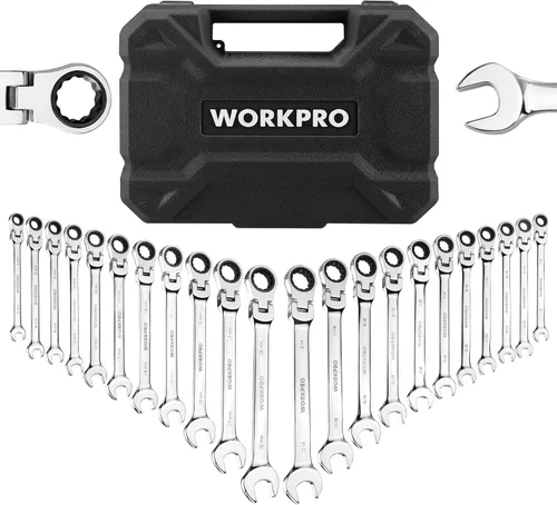 Vista 10 de WORKPRO - Juego de 22 llaves de trinquete, juegos de llaves combinadas con caja organizadora, niquelado, 72 dientes, métrica 6-18mm y SAE 1/4-3/4