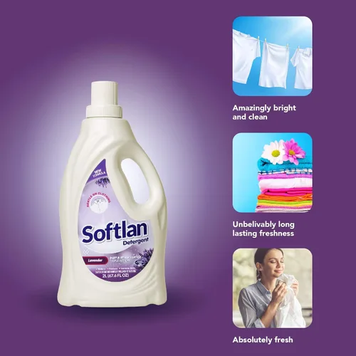 Vista 4 de Softlan Detergente Líquido Aroma Lavanda 67oz Manchas y Suciedad Blanqueamiento Ropa