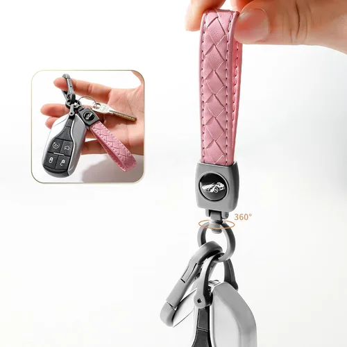 Vista 4 de Llavero de mosquetón, llavero de cuero hecho a mano tejido resistente universal, Gunmetal - Rosa
