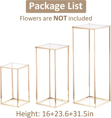 Vista 8 de Sziqiqi - Soporte geométrico de metal dorado para flores, centro de mesa floral, juego de 3 Centro de mesa alto de metal dorado S+M+L, arreglo
