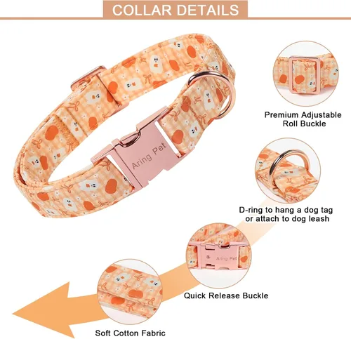 Vista 80 de Aring Pet Collar de algodón, ligero y ajustable, con hebilla de liberación rápida, para perros pequeños, medianos y grandes, para cachorros, S, Hoja