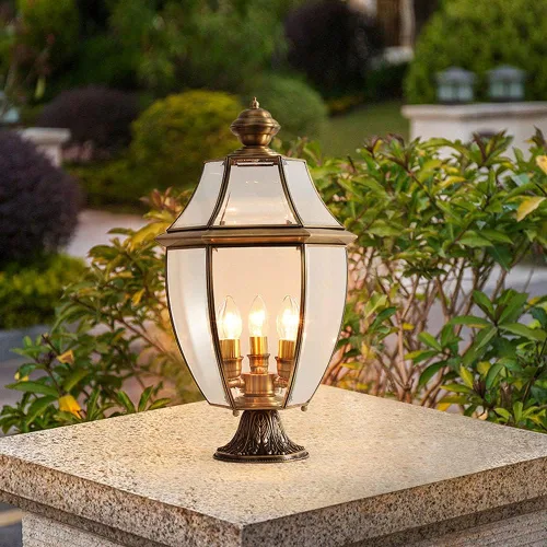 Vista 5 de Luces de poste al aire libre, poste de valla al aire libre, puerta de estilo europeo, todo cobre, impermeable, luz de pilar para el hogar, villa