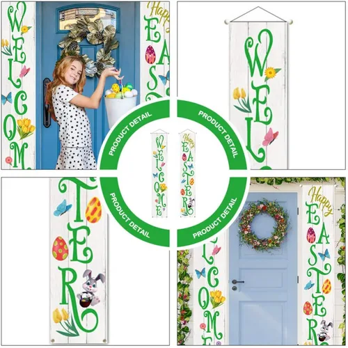Vista 9 de Letrero de fiesta de Pascua para decoración de Pascua, cartel de bienvenida para puerta delantera, para colgar en interiores y exteriores