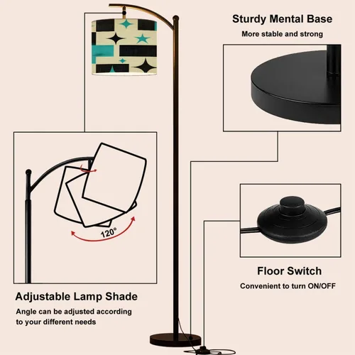 Vista 4 de Arc Floor Lamp Mid Century Retro Abstract Geometric Space Vintage Classic 1950S 1960S Tall Standing Lamp Modern Dimmable with Remote Adjustable Drum