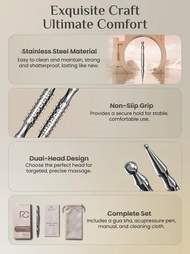 Vista 3 de Rena Chris Stainless Steel Acupuncture Pen, Manual Reflexology Tools for Muscle Tension and Pain Relief, Acupressure Pen with Reflexology Chart &