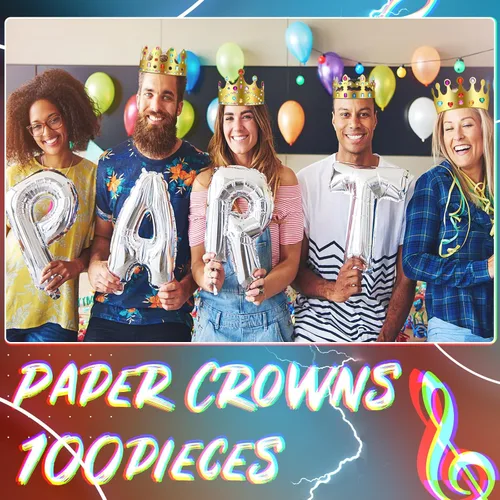 Vista 7 de Juego de 50 coronas de papel dorado a granel para niños, kit de manualidades de corona de princesa DIY Paper Crowns to Decorate, with 28 Sheet Gem