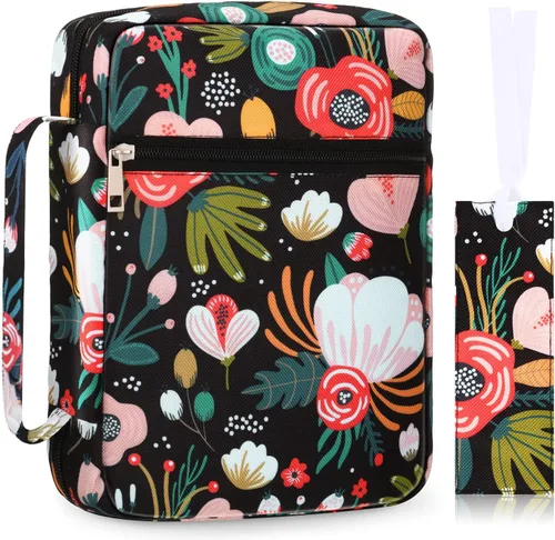 Vista 16 de Laumoi Funda para la Biblia para mujer, funda de Biblia floral de 10 pulgadas, bolsa protectora portátil para suministros de estudio bíblico, Varios