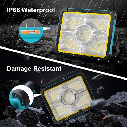 Vista 6 de Luz de trabajo recargable solar, 480 LED 12000 mAh con brillo continuo para lugar de trabajo, batería recargable LED, luz de piso LED, impermeable