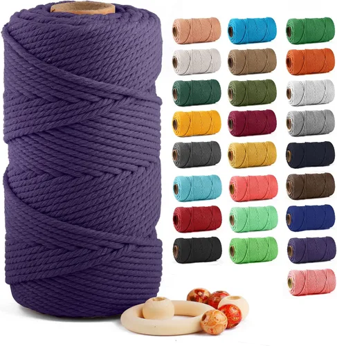Vista 43 de ZUEXT Cordón de algodón para macramé de 4 mm x 500 m, ZUEXT Cordones trenzados naturales hechos a mano en verde manzana de 4 hebras, cuerda de lana