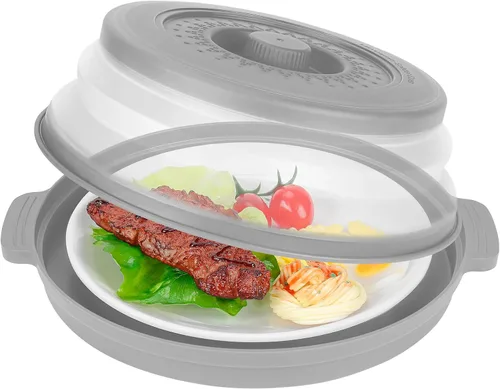 Vista 8 de Funda de alimentos para microondas de 10.7 pulgadas con alfombrilla aislante de calor, cubierta plegable antisalpicaduras de microondas