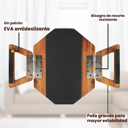 Vista 4 de Tinamo Bandeja para apoyabrazos de sofá octagonal de acacia, mesa de reposabrazos de sofá con brazos plegables - Caddy para sillón, bandeja con clip