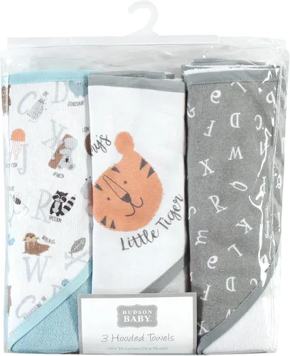 Vista 2 de Hudson Baby Toallas unisex con capucha de algodón para bebé, alfabeto, talla única