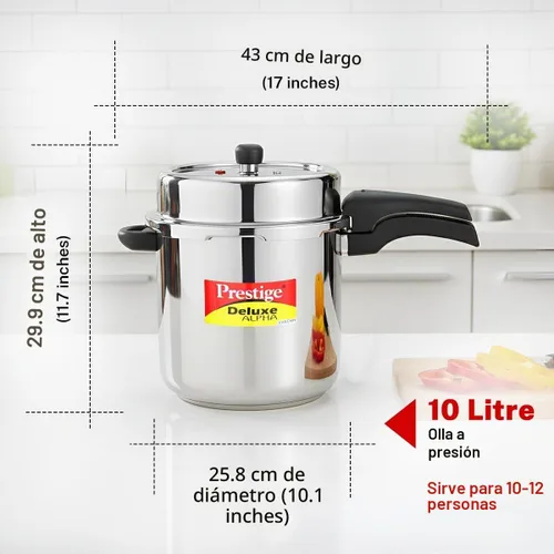 Vista 3 de Prestige Deluxe Alpha Svachh - Olla a presión de acero inoxidable con base Alpha y tapa profunda para control de derrames, (10 litros)