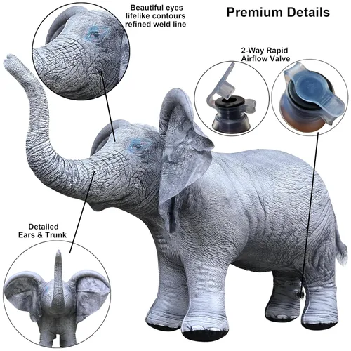 Vista 3 de Jet Creations Elefante inflable animal de 36 pulgadas de largo, juguete para edades de 3 años en adelante. Fiesta temática de safari de vida