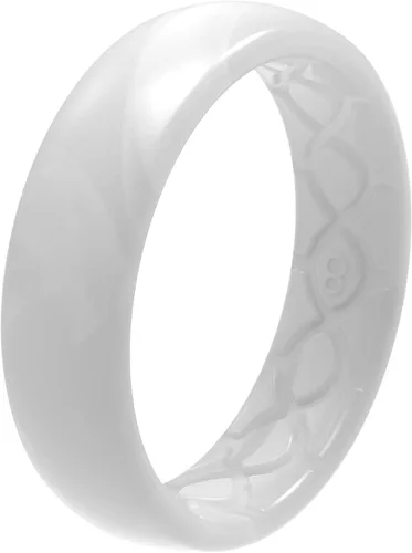 Vista 7 de Groove Life Anillo de silicona fina y sólida, anillos de boda de goma transpirable para mujeres, cobertura de por vida, diseño único, anillo