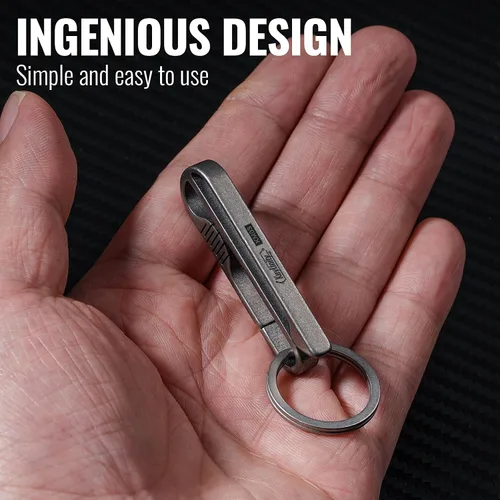Vista 5 de KeyUnity Mini cuchillo plegable de titanio, clip para cinturón de llavero, anillo D y silbato EDC, hoja M390, dureza HRC61, corte ligero, uso