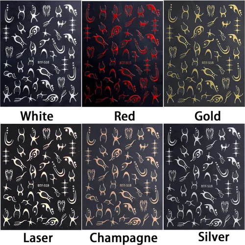Vista 7 de French Line - Calcomanías para arte de uñas, holográficas 3D, autoadhesivas, con cadenas de líneas onduladas con purpurina occidental colorida