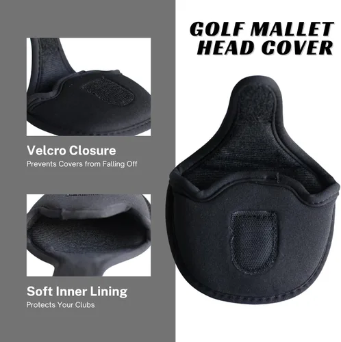 Vista 3 de Funda para cabezal de Putter de color negro. Tamaño estándar. Funda de neopreno perfecta para Mallet Putter. Se adapta a la mayoría de los putters e