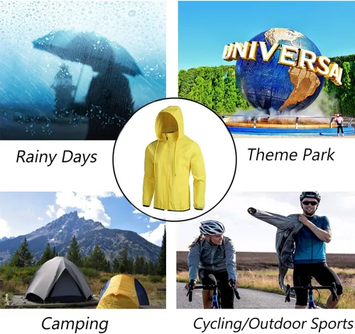 Vista 6 de COOFANDY Chaqueta impermeable unisex plegable, ligera, impermeable, con capucha, para correr, senderismo, ciclismo