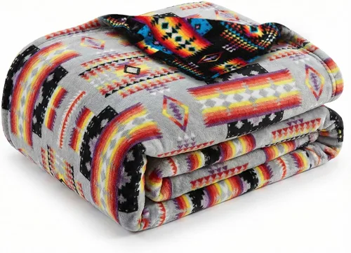 Vista 12 de Sacred Thread - Manta de forro polar azteca, reversible, manta nativa americana, cobija occidental, nativa americana occidental (franel azul), manta