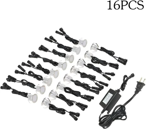 Vista 5 de Tomshine Kit de luces LED empotrables para terraza, paquete de 16 luces de paso de 1.260 in de diámetro para exteriores, impermeables, luces