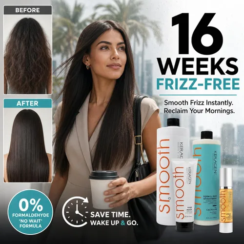 Vista 2 de Keragen - Tratamiento de alisado de queratina brasileña, sistema de alisado para cabello seco y dañado, sin formaldehído con kit de queratina