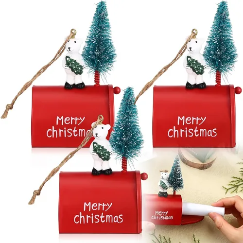Vista 8 de Soaoo 3 piezas de mini buzón de correo adornos para árbol de Navidad, divertidos soportes para dinero, adornos de letras a Santa buzón de Navidad